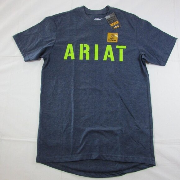 Ariat Men's Rebar Cotton Strong Block Logo Graphic Short Sleeve T-Shirt Navy Hea - Picture 2 of 4